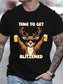 Men's Christmas Deer And Beer 3D Printed T-shirt - Casual Round Neck Short Sleeve, Breathable Polyester Fiber Summer Top